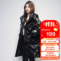 雪中飞 SNOWFLYING 亮面羽绒服女长款韩版加厚连帽秋冬季女外套 X00149318F 黑色 160/84A