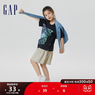 Gap女童纯棉印花运动短袖T恤665818儿童装洋气上衣