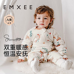 EMXEE 嫚熙 婴儿分腿睡袋儿童宝宝豆豆绒秋冬季睡袋恒温保暖 纳维亚森林