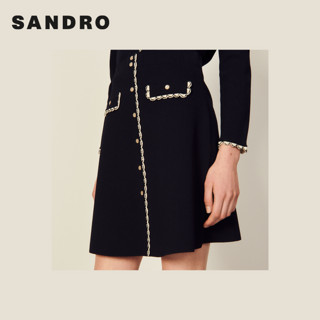 SANDRO Outlet春秋女装法式优雅高腰花边装饰A字半身裙SFPJU00599