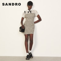SANDRO Outlet春秋女装蕾丝拼接衬衫领短袖法式连衣裙SFPRO02101