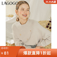 La·go·go 拉谷谷 Lagogo2021新款半高领钉珠装饰蝴蝶结针织衫女KCMM43YA35