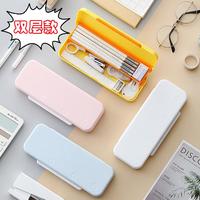 ins日系简约卡通可爱大容量文具盒多功能儿童笔盒创意简约磨砂纯色PP铅笔盒小清新多功能塑料笔盒