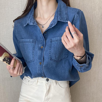 2023韩版牛仔衬衣女百搭牛仔衬衫宽松休闲上衣女长袖衬衣外套