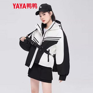 鸭鸭（YAYA）佟丽娅同款羽绒服女2023韩版撞色短款冲锋衣套装休闲外套DS 月夜黑色 M