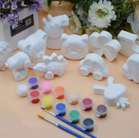 贝可麦拉 石膏娃娃  10个白胚+1套颜料+2画笔+调色盘玩具 赠2个白胚
