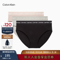 Calvin Klein内衣女士三条装循环提花腰边比基尼棉质三角内裤QP2628O 127-粉色/灰色/黑色 XS