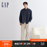 Gap 盖璞 男装冬季2023LOGO纯棉翻领长袖衬衫892085商务通勤上衣