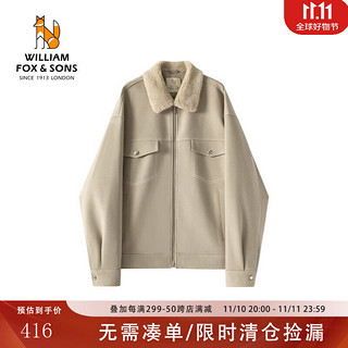 William fox&sons 羊毛混纺小羊羔毛领斜纹质感面料贴袋辑明线设计葫芦格纹棉服夹克 米色 185/XXL