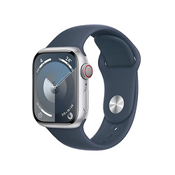 Apple 苹果 Watch Series 9 智能手表GPS + 蜂窝款45毫米银色铝金属表壳风暴蓝色运动型表带S/M 电话手表MRP83CH/A