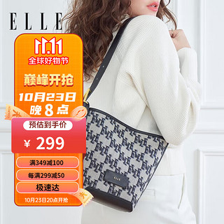 ELLE 她 女包2023经典老花中水桶包时尚手提包大容量通勤单肩包23025 拼色