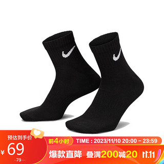 NIKE 耐克 男子中袜袜子三双装EVERYDAY 运动袜SX7677-010黑色M码