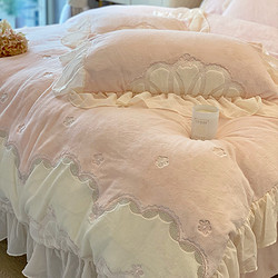 公主风冬季加厚牛奶绒四件套保暖双面珊瑚绒蕾丝刺绣被套床上用品