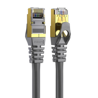 飞利浦(PHILIPS)7类纯铜网线 Cat7七类万兆8芯网络连接线 电脑宽带游戏监控成品跳线 灰色2米