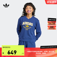 adidas阿迪达斯三叶草女装冬季学院风印花运动V领套头卫衣 深蓝 A/S