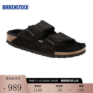 BIRKENSTOCK毛毛拖男女同款加绒拖鞋外穿绒面牛皮Arizona系列 黑色-窄版0752663 36