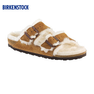 BIRKENSTOCK毛毛拖男女同款加绒拖鞋外穿绒面牛皮Arizona系列 黑色-窄版0752663 36