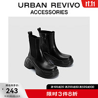 URBAN REVIVO冬女士摩登设计感圆头厚底短靴UAWS30071 黑色 37