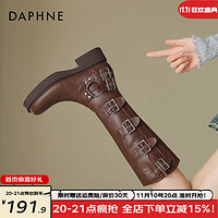 达芙妮（DAPHNE）棕色复古长筒靴女百搭西部骑士靴显瘦美拉德女靴 棕色【长筒】 36