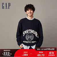 Gap【欧阳娜娜同款】男女装冬季2023LOGO针织衫842158廓形毛衣 海军蓝 XXXL亚洲尺码