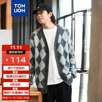 唐狮 TONLION冬季男士毛衣开衫宽松外套v领几何马海毛男毛衫 烟灰 XL