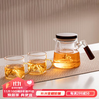 瓷牌茗茶具(cipaiming teaset)电陶炉煮茶器茶水分离茶壶茶具耐高温家用小型养生壶泡茶器 透明观山《遥望》壶+2黄观山杯