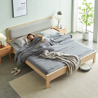 惠寻 京东自有品牌 猫抓布软靠床进口实木床小户型1.5*2米