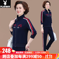 花花公子时尚运动服套装秋季字母印花开衫两件套女装晨练跑步服休闲服 Xyu-9583宝蓝【两件套】 L(90-105斤左右)