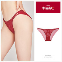 好奇蜜斯（Miss Curiosity）3条98女性感比基尼薄透气抗菌纯棉裆低腰三角蕾丝内裤2023 幸运当红 M