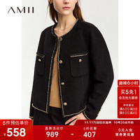 AMII2023冬轻奢香风偏厚绵羊毛混纺金属链条织带双面呢女 黑色 165/88A/L