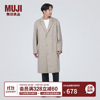 MUJI 無印良品 无印良品 MUJI 男式 牦牛绒混羊毛 切斯特大衣 毛呢 风衣外套冬季 AD0EC3A 浅米色 L（175/100A）