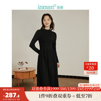 INMAN 茵曼 兔绒包芯纱连衣裙冬女装半高领长袖收腰小黑裙 黑色 M