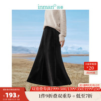 茵曼（INMAN）丝绒感气质鱼尾半身裙冬女装高腰遮腹A字裙 午夜黑 S