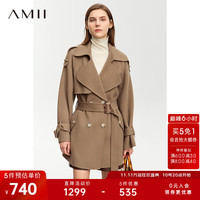 AMII2023冬翻驳领配腰带双排扣全羊毛双面呢女中长大衣外套 牛油果绿 155/80A/S