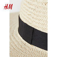 H&M HM配件帽子秋季复古时髦田园风帽檐罗缎带纸草编织帽0339252
