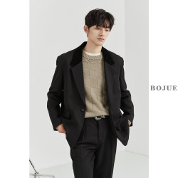 earljoel伯爵卓尔初秋款男士撞色领西装外套韩版休闲简约风单西服上衣