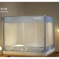 medoga美朵嘉加厚t型门蚊帐清风蓝18米床