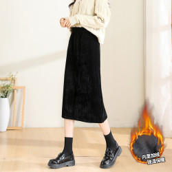 jeanswest真维斯冬季女款时尚雪尼尔加绒保暖中长款高腰显瘦半身裙