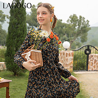 La·go·go 拉谷谷 Lagogo2021新款立领系带装饰泡泡袖连衣裙女KCLL409A52
