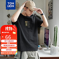 TONLION 唐狮 2023男字母圆领短袖T恤 黑色/二批 XL