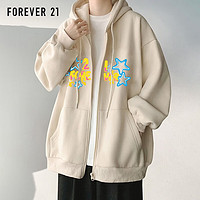 FOREVER 21 美式复古卫衣男秋季潮流休闲外套运动连帽开衫情侣上衣 杏色 XL