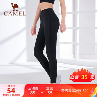 CAMEL 骆驼 四季健身裤女瑜伽训练九分运动裤 Y1S10L6608 黑色 M