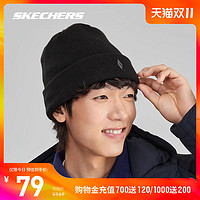 SKECHERS 斯凯奇 2023冬季黑色运动帽男女同款针织帽子时尚简约百搭