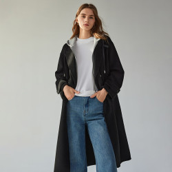 basichouse百家好冬季新款假两件拼接纯羊毛毛呢大衣黑色