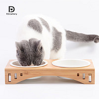 FD.Cattery 猫碗陶瓷实木双碗防打翻猫咪水碗架猫粮碗宠物狗双盆喂食器 双碗