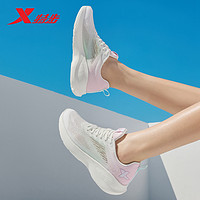 XTEP 特步 女鞋2022年夏季新款跑鞋夏季网面透气跑步鞋轻便减震鞋子运动 帆白/泡沫绿/北极桃粉 37