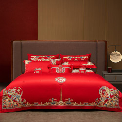 ivykki艾维100支长绒棉龙凤刺绣结婚全棉套件纯棉陪嫁喜被套床单婚庆