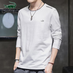 cartelo卡帝乐鳄鱼长袖t恤男2023秋季t恤男士套头上衣纯色衣服男装
