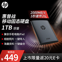 HP 惠普 1TB 战移动固态硬盘 2000MB/s高性能读写Type-C便携差旅高速传输 外接手机迷你硬盘资料备份 灰色