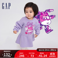 Gap【超级飞侠联名】新生婴儿秋季2023连衣裙771431儿童装卫衣裙 紫色 73cm(6-12月) 偏小,选大一码